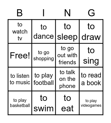 Que te gusta hacer? Bingo Card