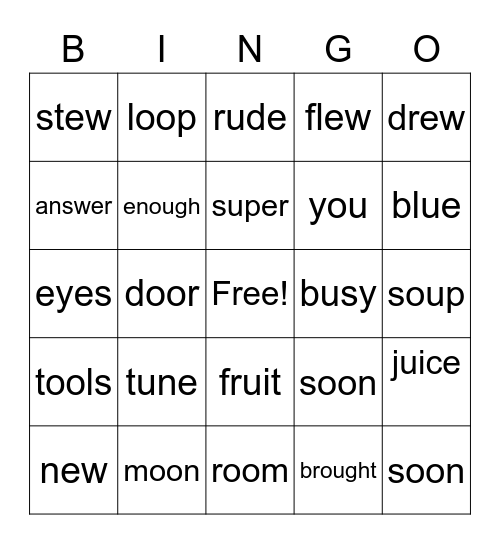 Unit 6, Week 1 spelling pattern Bingo Card