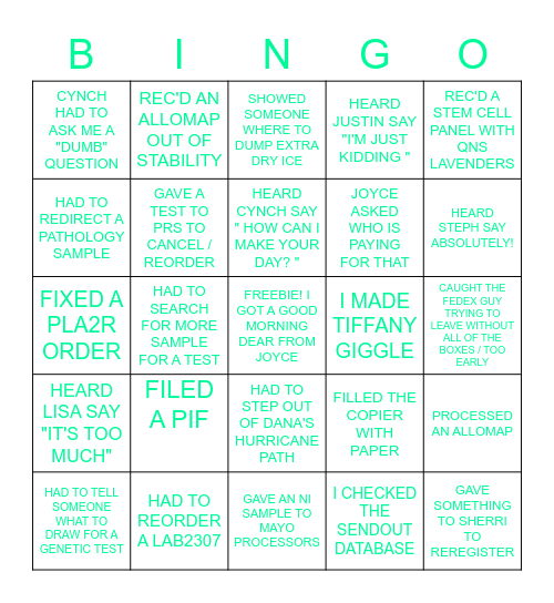 MUSC REFERRAL TESTING LAB WEEK 2023 Bingo Card