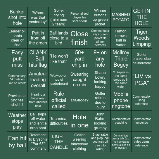 Masters Bingo 2023 Bingo Card