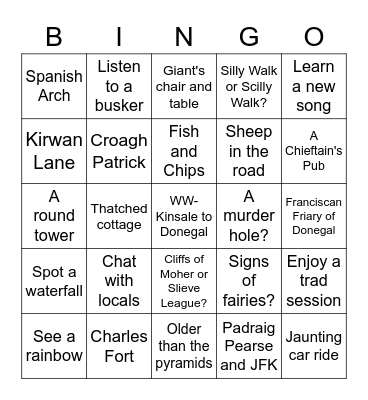 Wild Atlantic Way Bingo Card