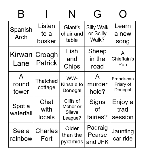 Wild Atlantic Way Bingo Card