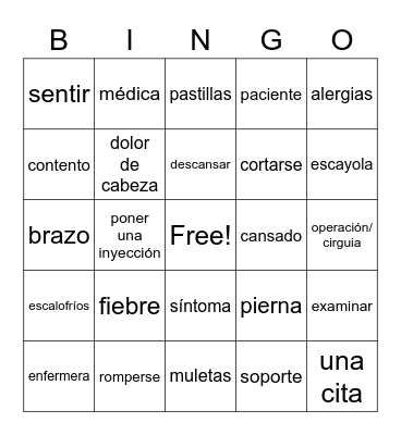 en el hospital con el doctor Bingo Card