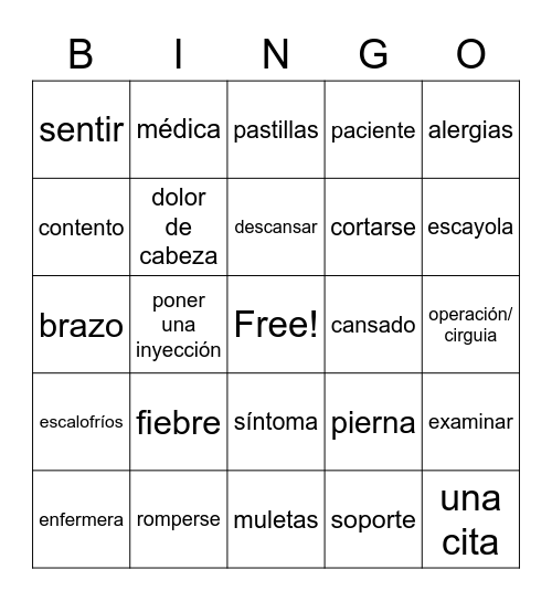 en el hospital con el doctor Bingo Card