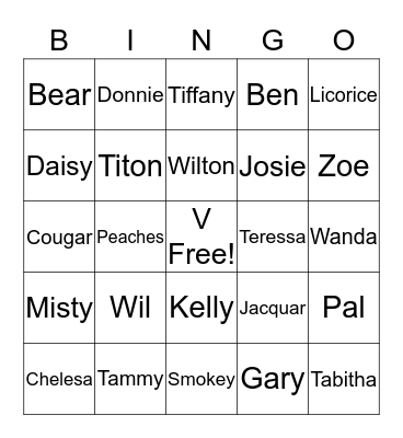 Family Name Bingo Card