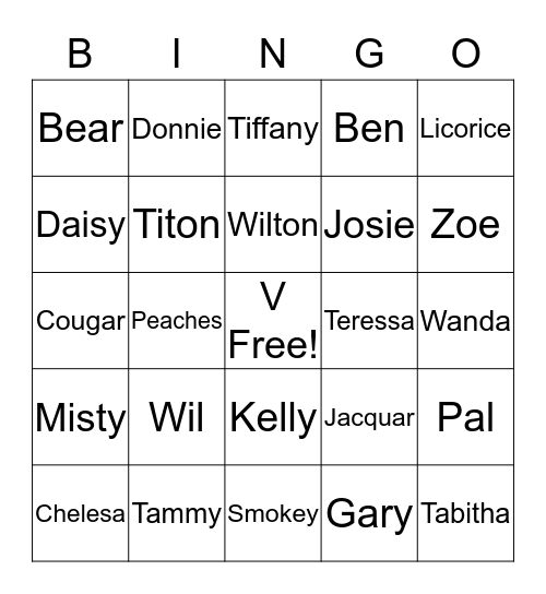 Family Name Bingo Card