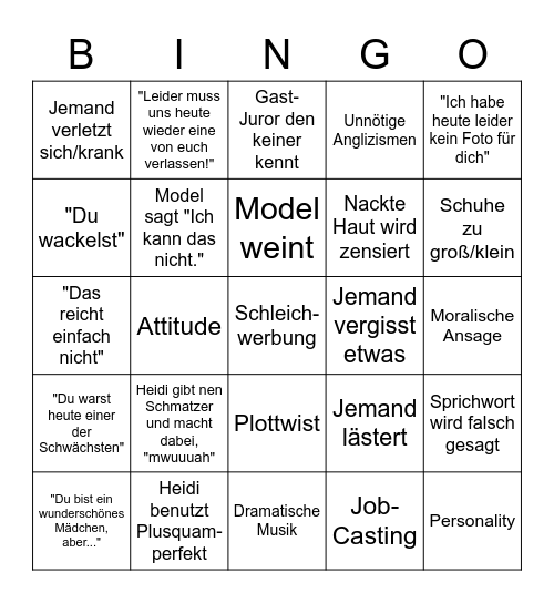 GNTM Bingo Night Bingo Card