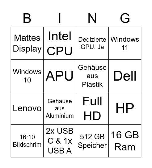 Laptop Guess Bingo Card