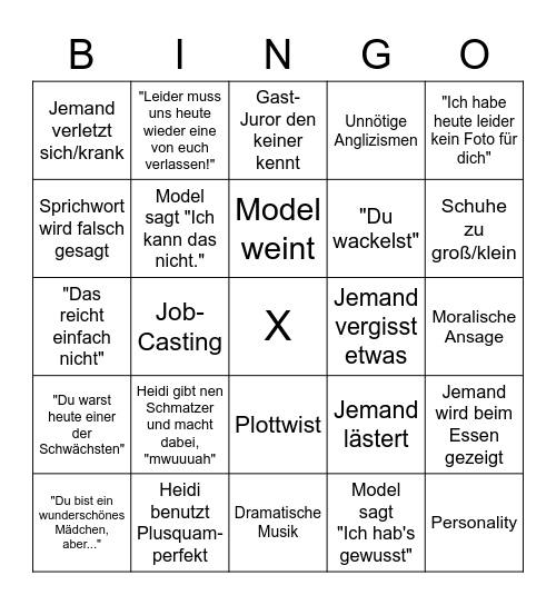 GNTM Bingo Night Bingo Card