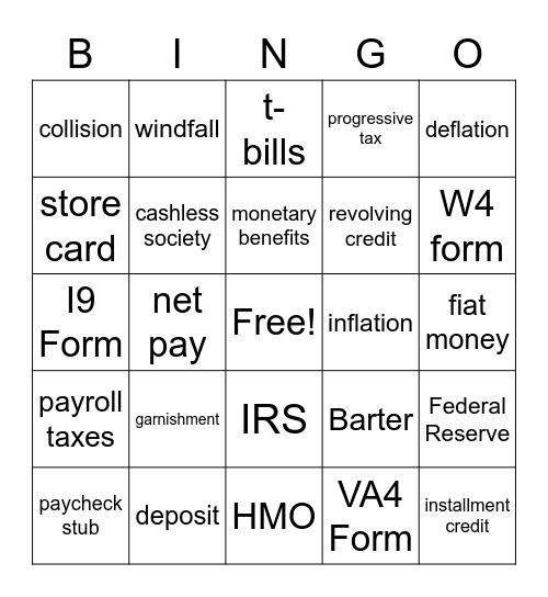 Unit One MONEY Bingo Card