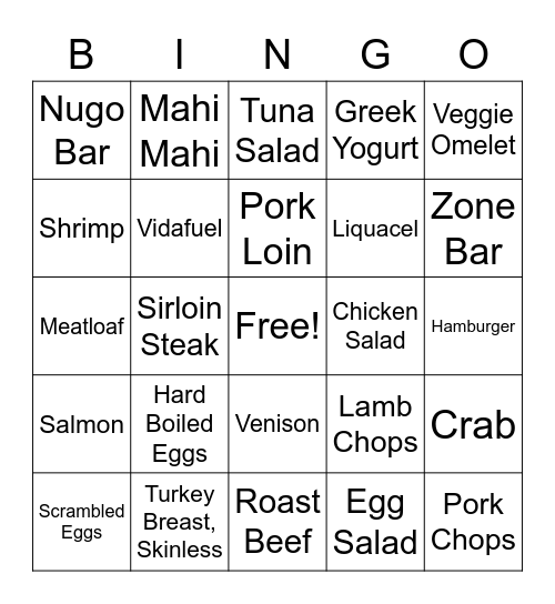 High Protein Foods Bingo Card
