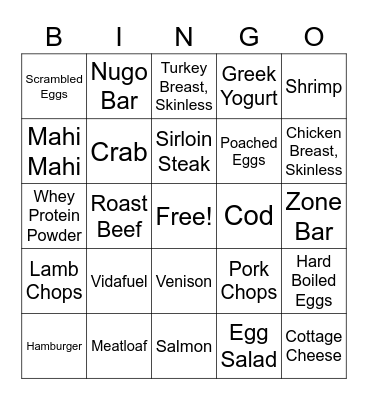 High Protein Foods Bingo Card