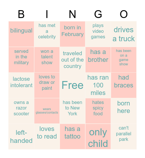 Meet Me Bingo Card