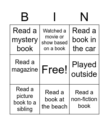 Spring Break Bingo Card