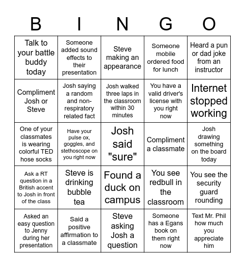 Finals Week Bingo Card