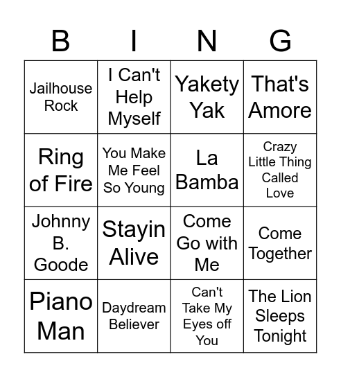 Music Bingo Card