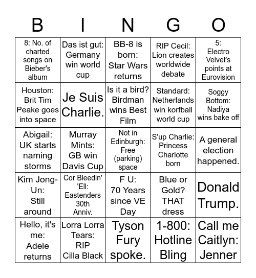 2015 Bingo Card