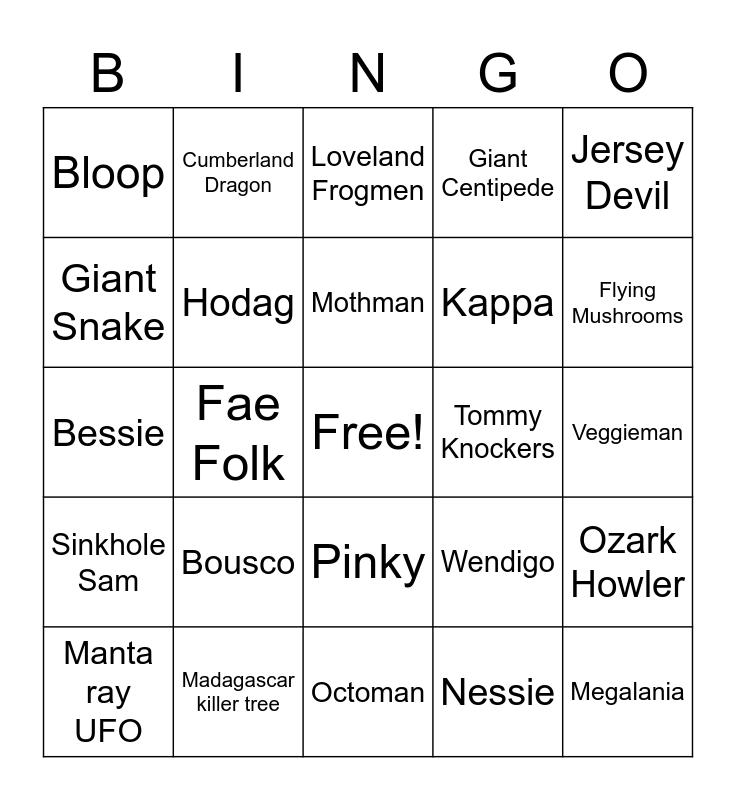 CRYPTID BINGO Card