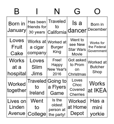 Happy New Year's 2016 Bingo Card