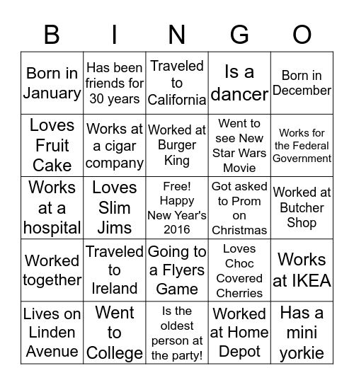 Happy New Year's 2016 Bingo Card