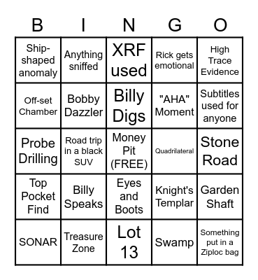 Curse of Oak Island Bingo Card