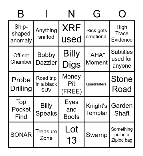 Curse of Oak Island Bingo Card