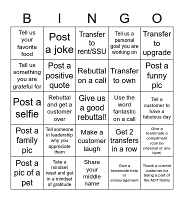 Unstoppables Bingo Card