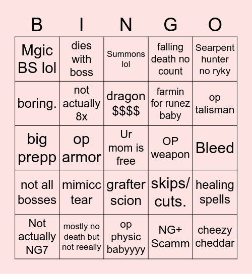 Smelly Ring Bingo Card