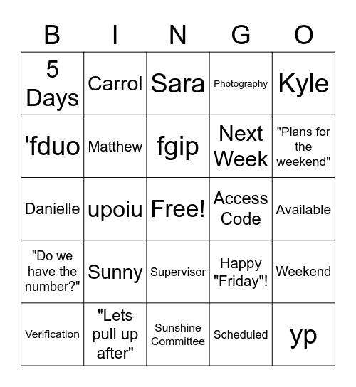 Untitled Bingo Card