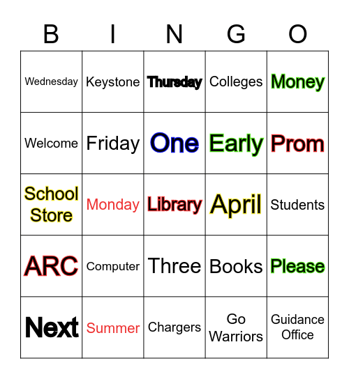April Announcements #2 Bingo Card