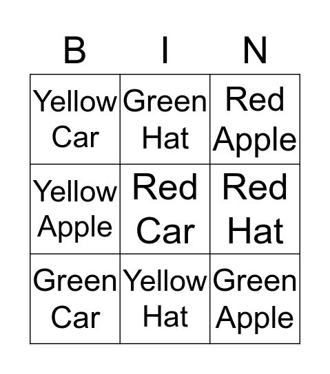 Attribute Bingo Card