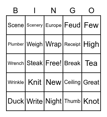 Silent Letter/Double Vowels Bingo Card