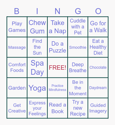 CMS Stress Relief Bingo Card