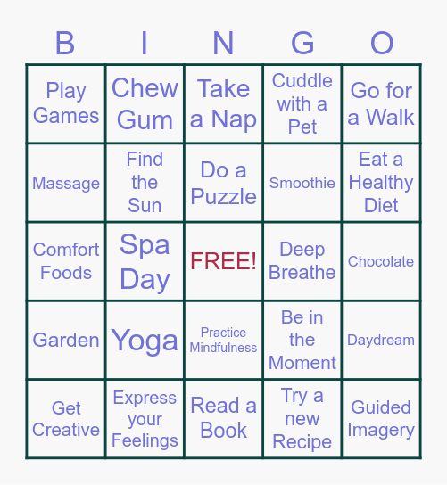 CMS Stress Relief Bingo Card