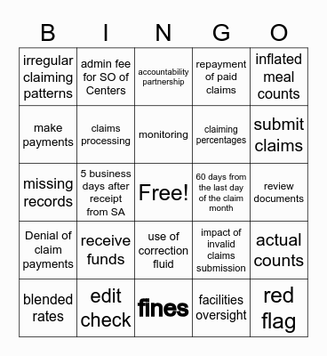 CLAIMS Bingo Card