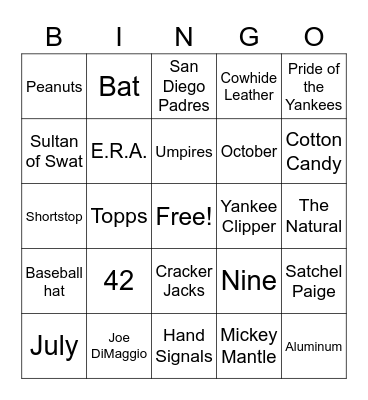 Baseball 2 Bingo Card