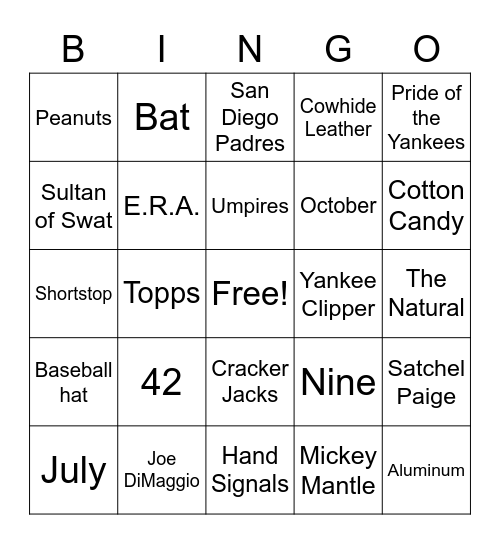 Baseball 2 Bingo Card