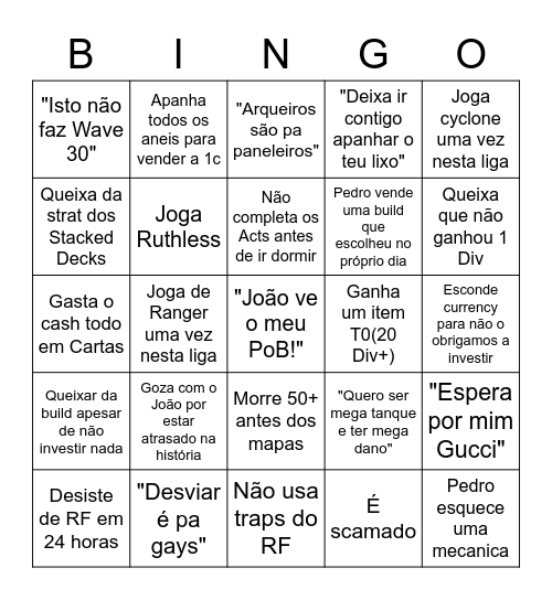 Xivas Crucible Bizarre Adventure Bingo Card