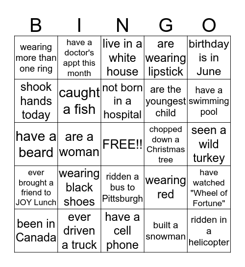Untitled Bingo Card