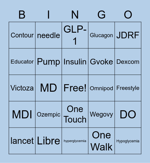 JDRF Bingo Card