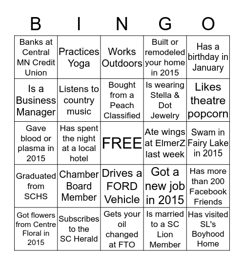 Chamber BINGO  Bingo Card