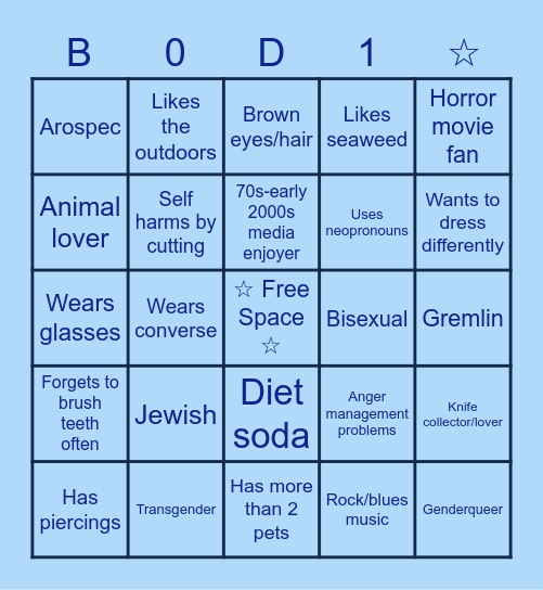 Bodi Bingo !! Bingo Card