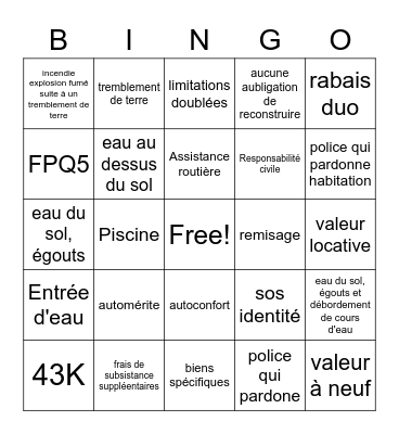 Bingo des Avenants Bingo Card