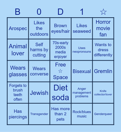 Bodi Bingo !! Bingo Card