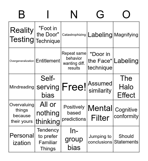 CBT Bingo Card