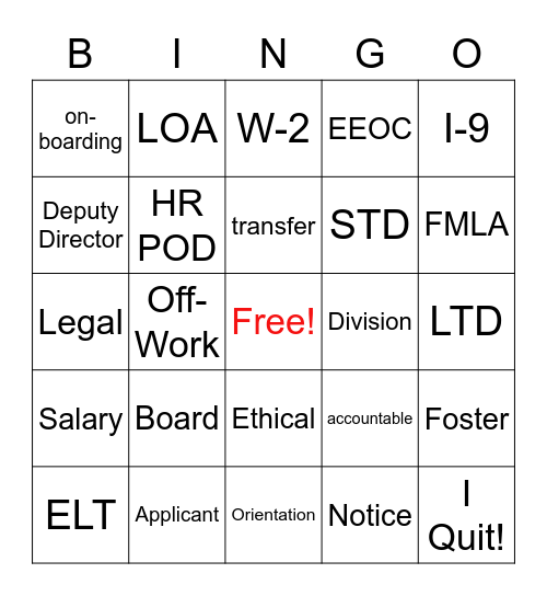 HR BINGO Card