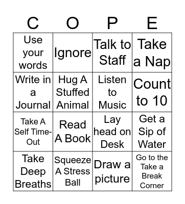 Coping Skills Bingo  Bingo Card