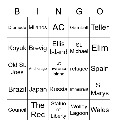 Alaska and Countries with Mr. Fox Bingo Card