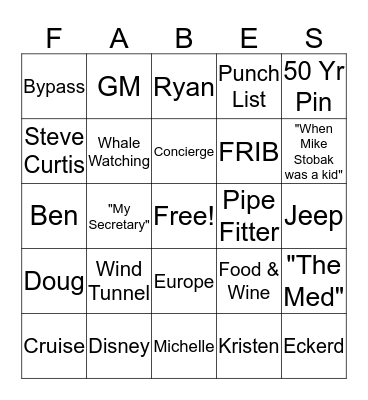 The Fabes Bingo Card