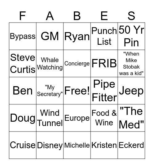 The Fabes Bingo Card
